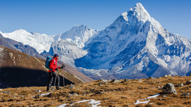 Hiker on Everest Base Camp Trek, Nepal Hiker on Everest Base Camp Trek, Nepal