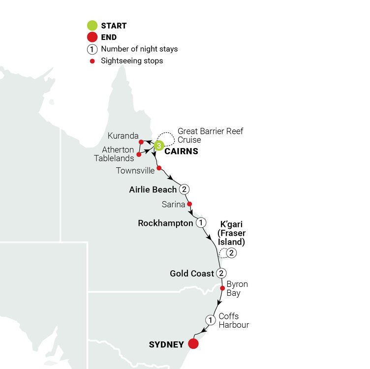 East Coast Beaches and Reef - AAT Kings (12 Days From Cairns to Sydney)