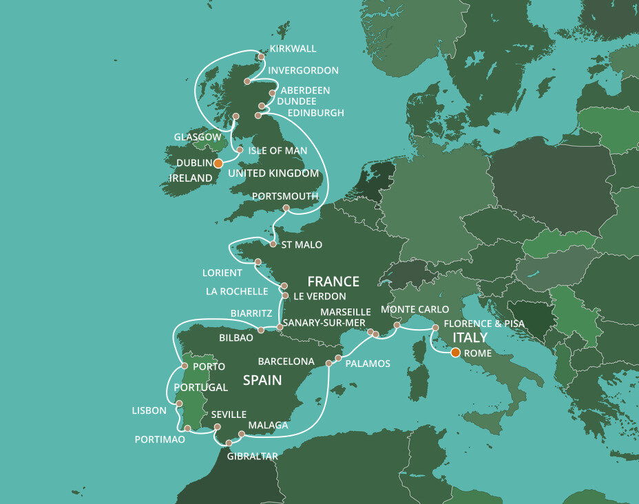 Dublin Rome Rome To Dublin Grand Voyage - Azamara (35 Night Cruise from Rome to Dublin)