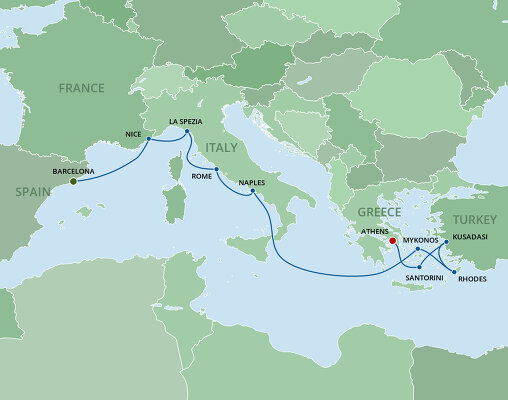 Cruises from Barcelona to Athens - 2023-2025 Seasons