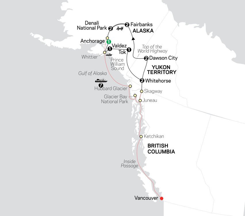 Alaska & the Yukon with Alaska Cruise Cosmos (19 Days From Anchorage