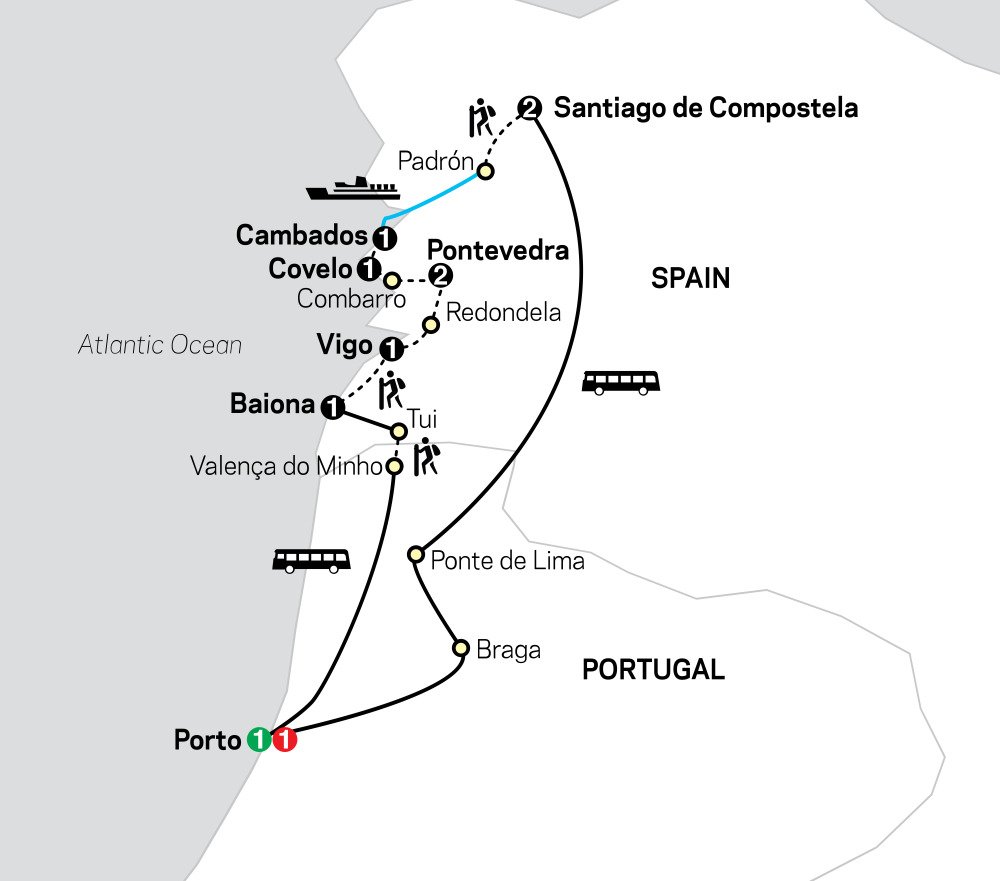 camino de santiago porto route map