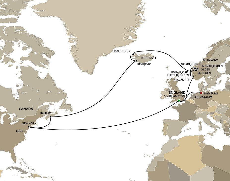 Transatlantic Crossing, Norwayand Iceland Cunard (23 Night Cruise