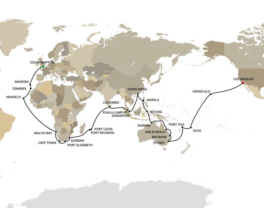 Southampton To Los Angeles - Cunard (84 Night Cruise From London To Los 