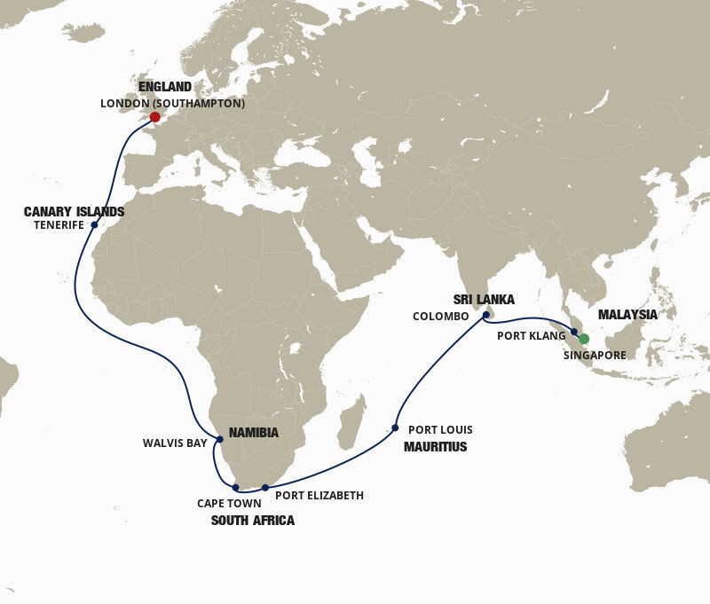 Singapore To Southampton Cunard (34 Night Cruise from Singapore to London) Singapore To Southampton Cunard (34 Night Cruise from Singapore to London)