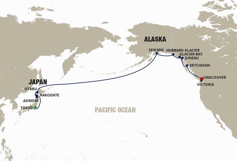 Japan and Alaska - Cunard (19 Night Cruise from Tokyo to Vancouver)