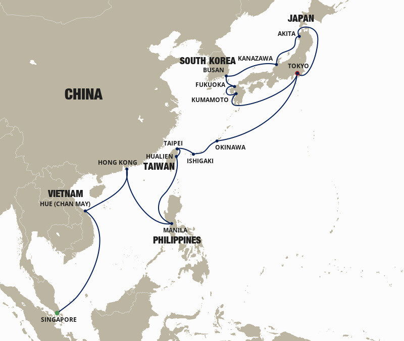Singapore To Tokyo Cunard (25 Night Cruise from Singapore to Tokyo) Singapore To Tokyo Cunard (25 Night Cruise from Singapore to Tokyo)