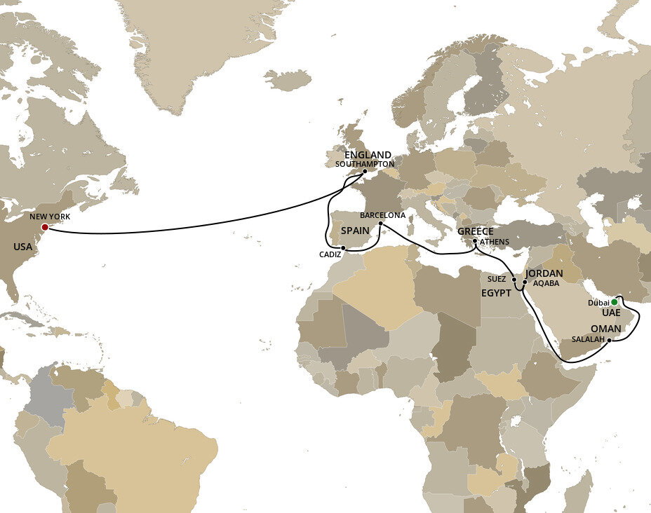 Dubai To New York Cunard (28 Night Cruise from Dubai to New York)