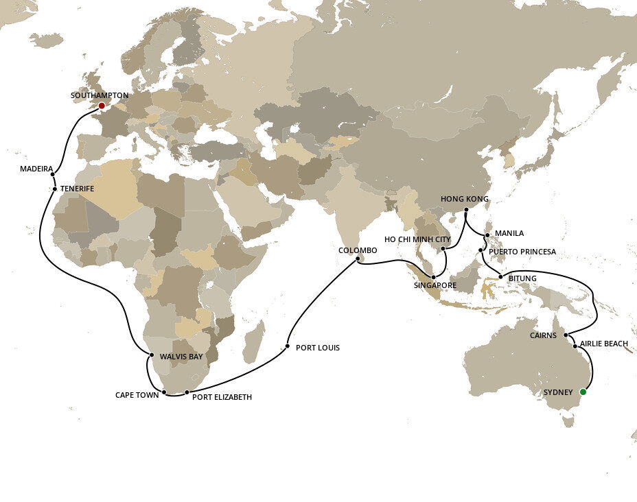 Sydney To Southampton Cunard (55 Night Cruise from Sydney to London) Sydney To Southampton Cunard (55 Night Cruise from Sydney to London)