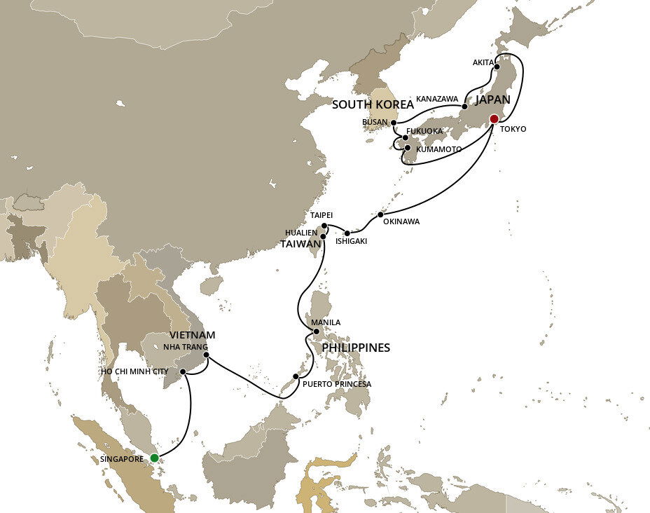 Singapore To Tokyo Cunard (25 Night Cruise from Singapore to Tokyo)