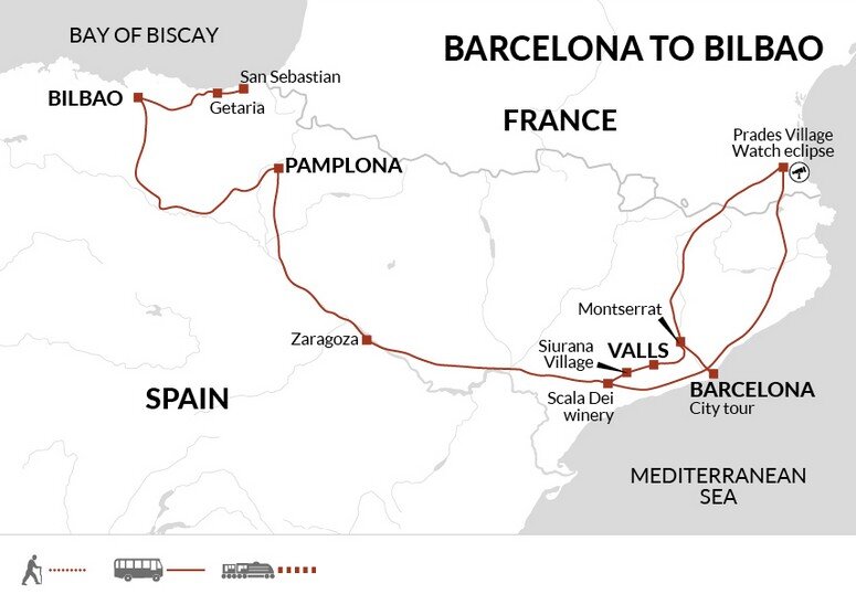Catalan Basque Map Catalonia & the Basque Country & Eclipse - Explore (8 Days From ...