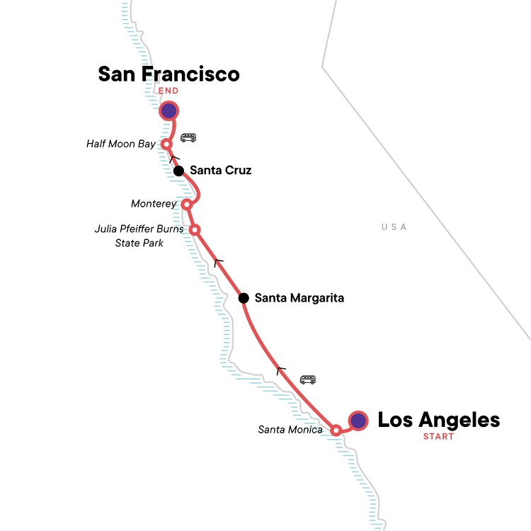 USA Road Trip Highway 1 and San Fran Sun G Adventures (4 Days From
