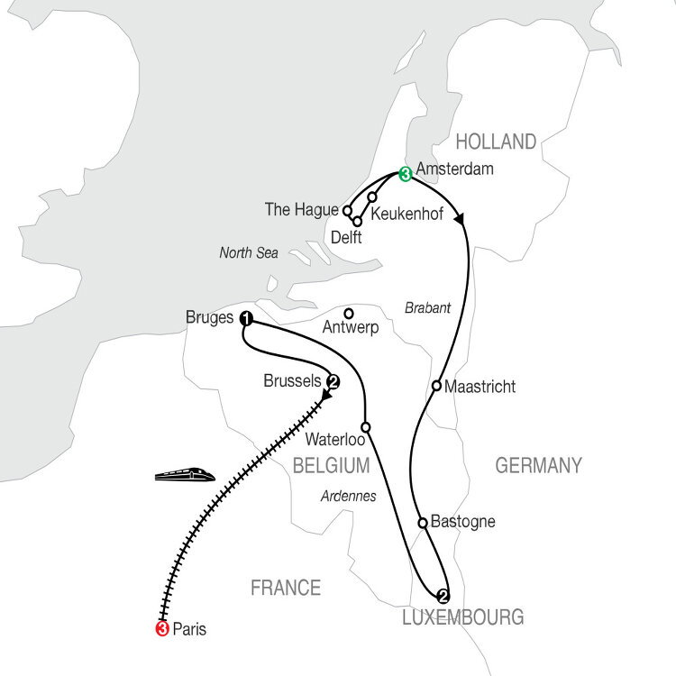 Holland, Luxembourg & Belgium with Paris Globus (12 Days From Amsterdam to Paris)