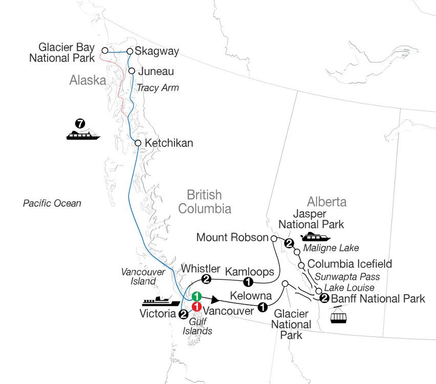 Grand Western Canada Vacation with Alaska Cruise Globus (20 Days From