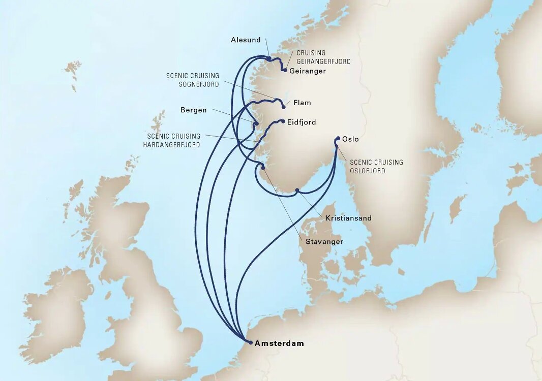 holland america norway cruise map