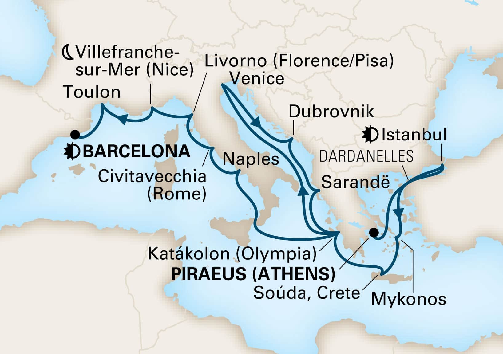 Cruises From Athens To Barcelona - 2023-2025 Seasons