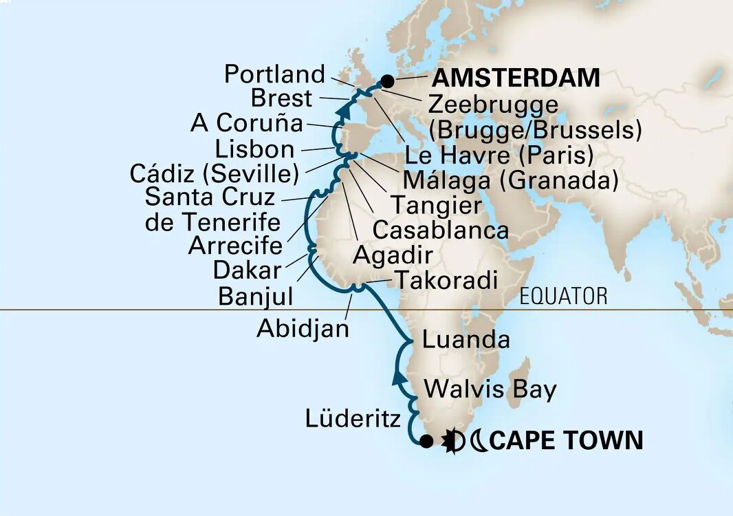 Grand World Voyage Holland America (34 Night Cruise from Cape Town to