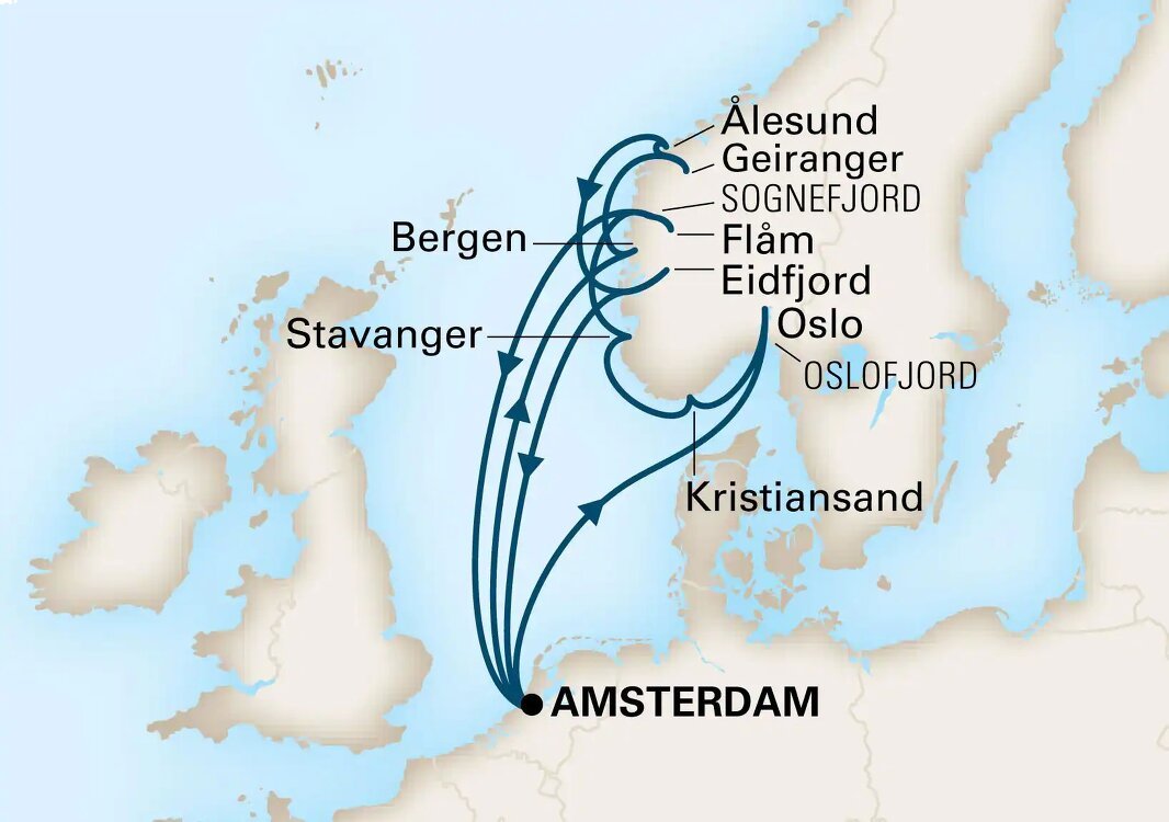 holland america norway cruise map