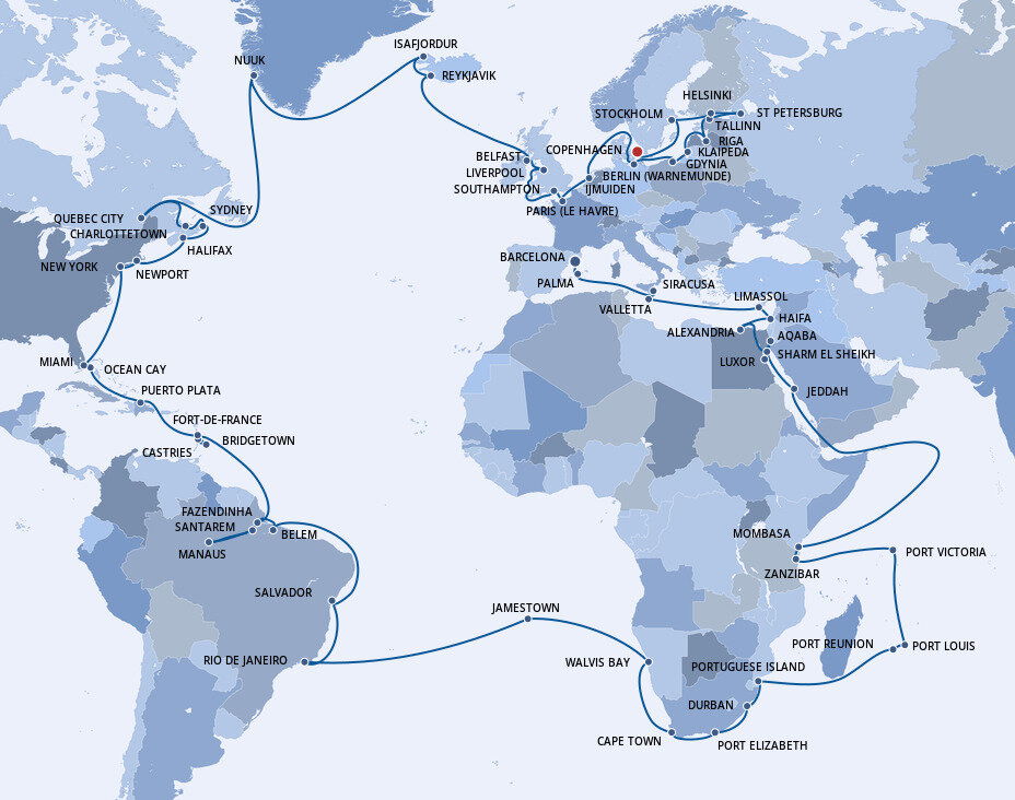 Msc Routes MSC World Cruise - MSC Cruises (129 Days From Barcelona to Copenhagen)