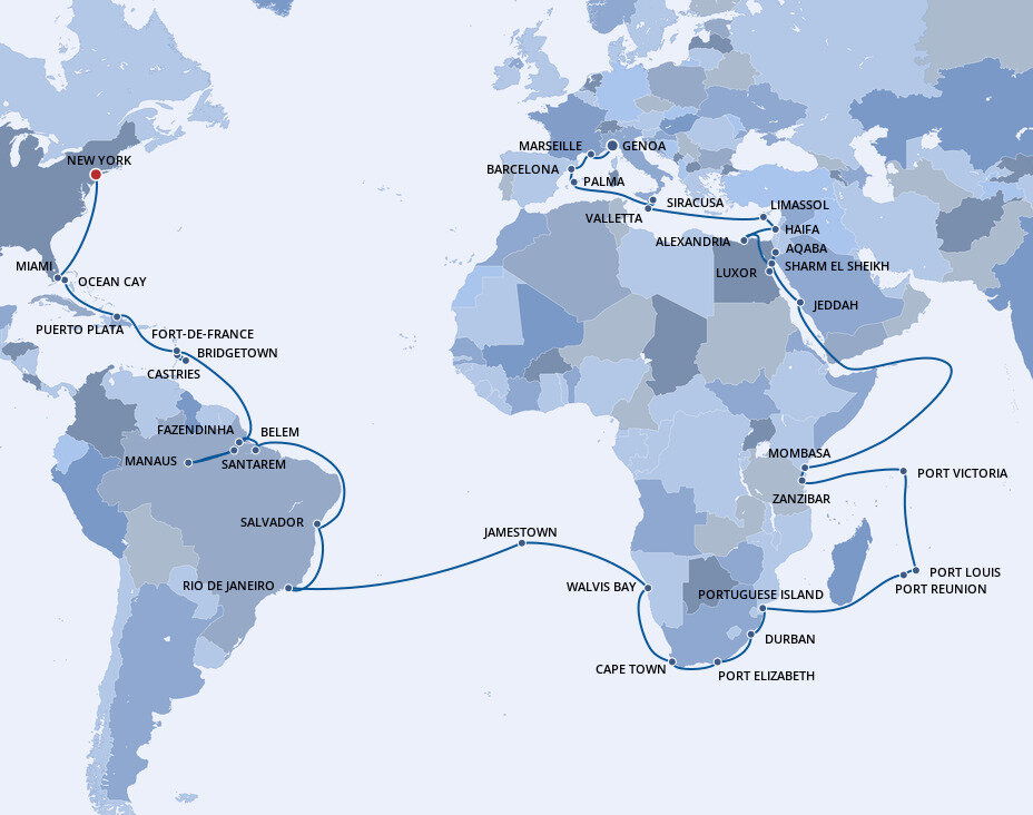 MSC World Cruise - MSC Cruises (89 Night Cruise from Genoa to New York)