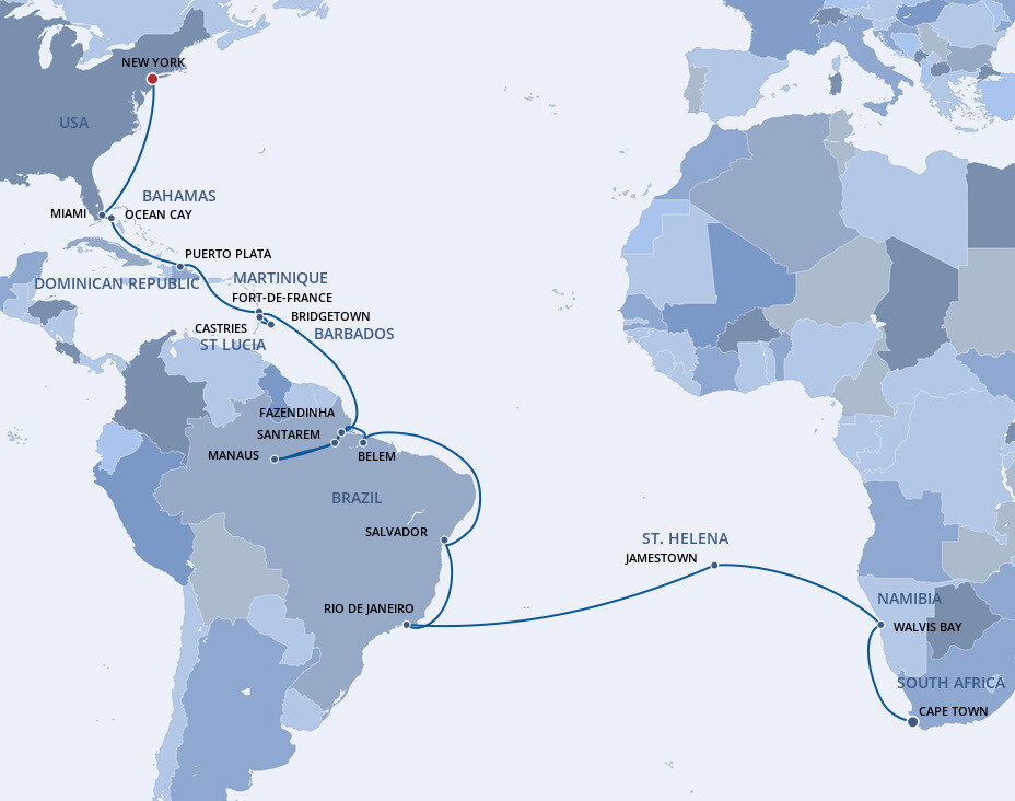Msc Routes MSC World Cruise - MSC Cruises (43 Days From Cape Town to New York)