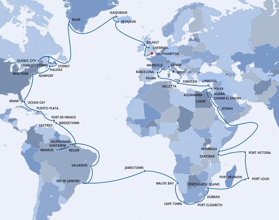 116 day cruise itinerary