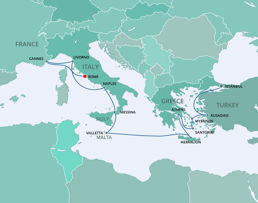 Turkey To Rome Map Cruises from Istanbul to Rome - 2025-2027 Seasons