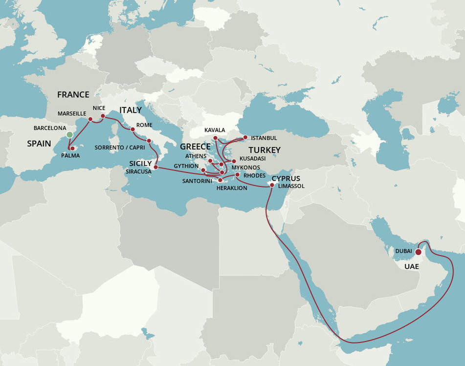 oceania cruise barcelona to dubai