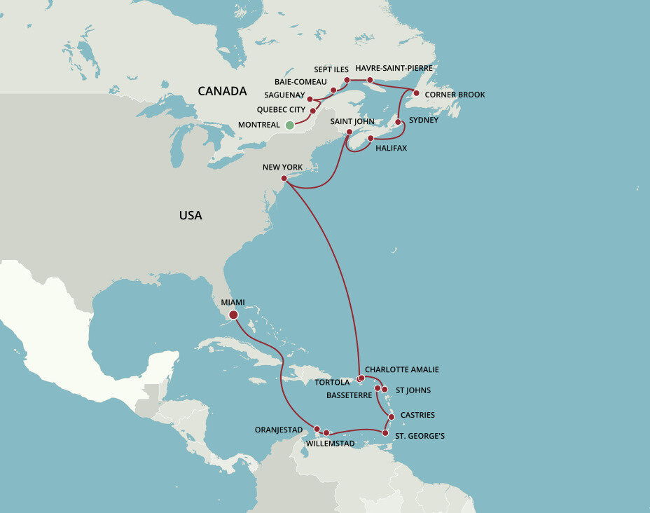 Canada & Caribbean Isles Oceania (25 Night Cruise from Montreal to Miami)