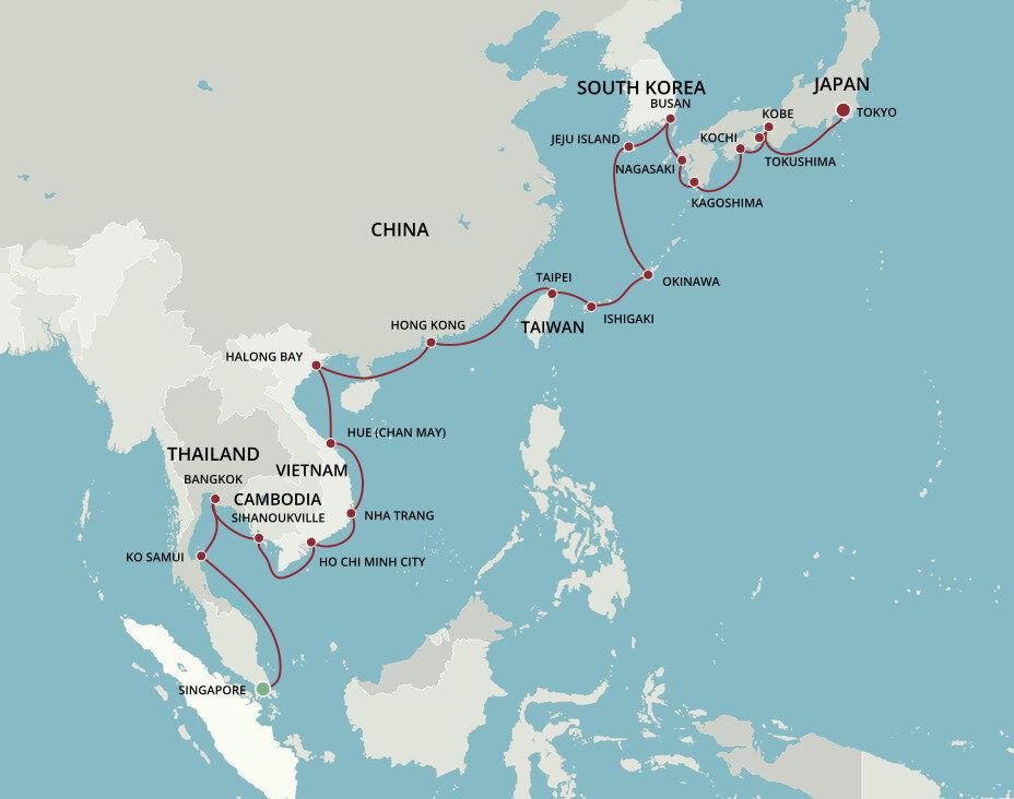 Silk Roads To Samurai Oceania (28 Night Cruise from Singapore to Tokyo)