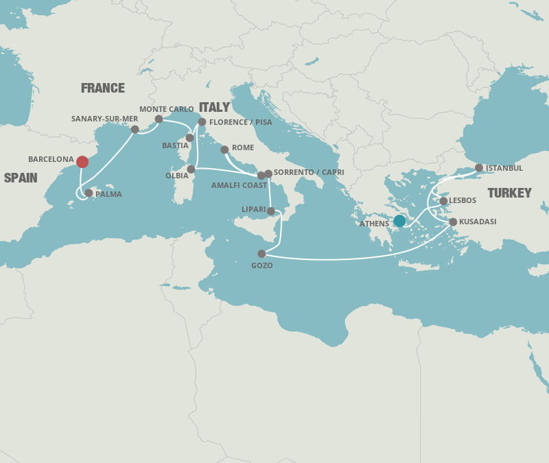 Cruises from Athens to Barcelona - 2023-2025 Seasons