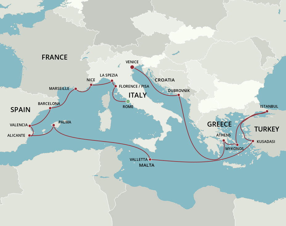 Grand Mediterranean Tour Oceania (20 Night Cruise from Rome to Venice)