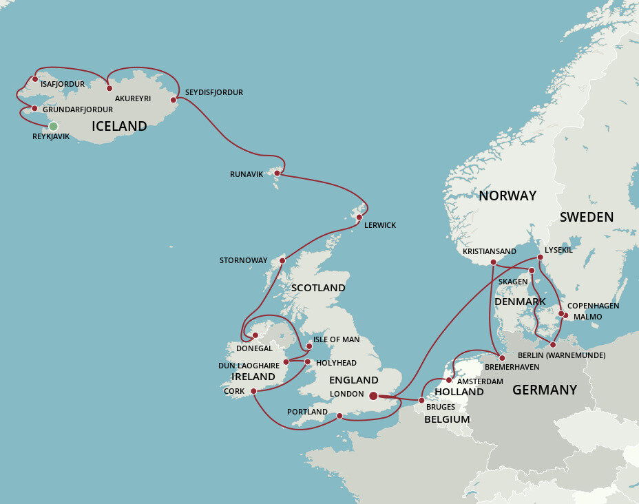 Viking Line Routes Grand Viking Route - Oceania (26 Night Cruise from Reykjavik to London)