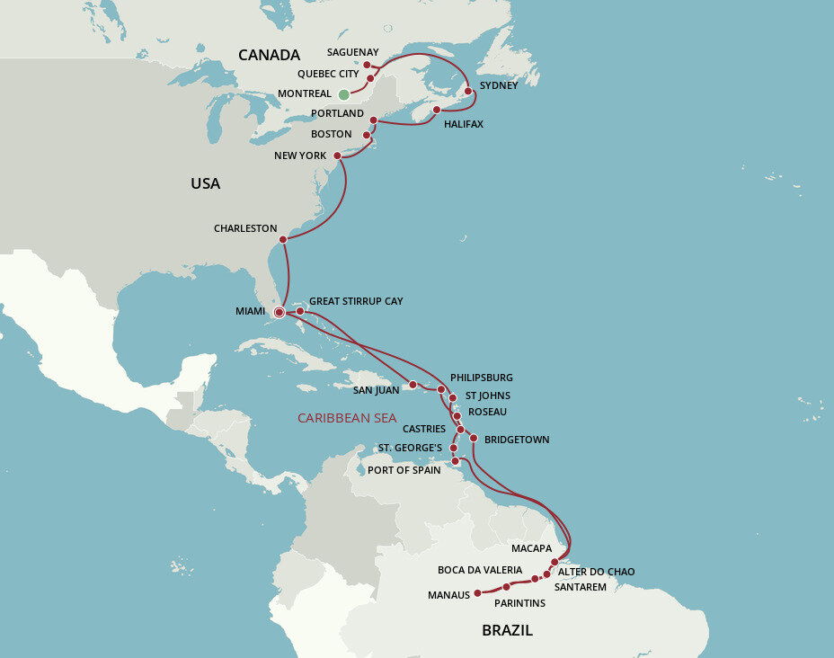 Southbound To The Amazon Oceania (36 Night Cruise from Montreal
