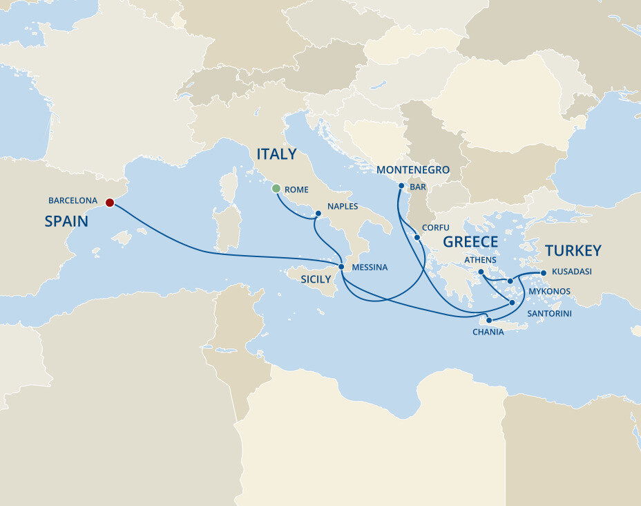 Turkey To Rome Map Mediterranean with Greek Isles, Italy & Turkey - Princess (14 Night ...