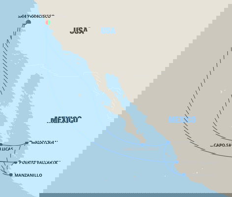  Cruises Starting and Ending in San Francisco - 2024-2026 Seasons Illustration 