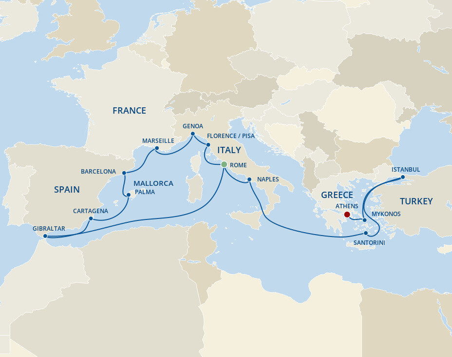 Turkey To Rome Map Western Mediterranean with Greek Isles & Turkey - Princess (18 Days ...