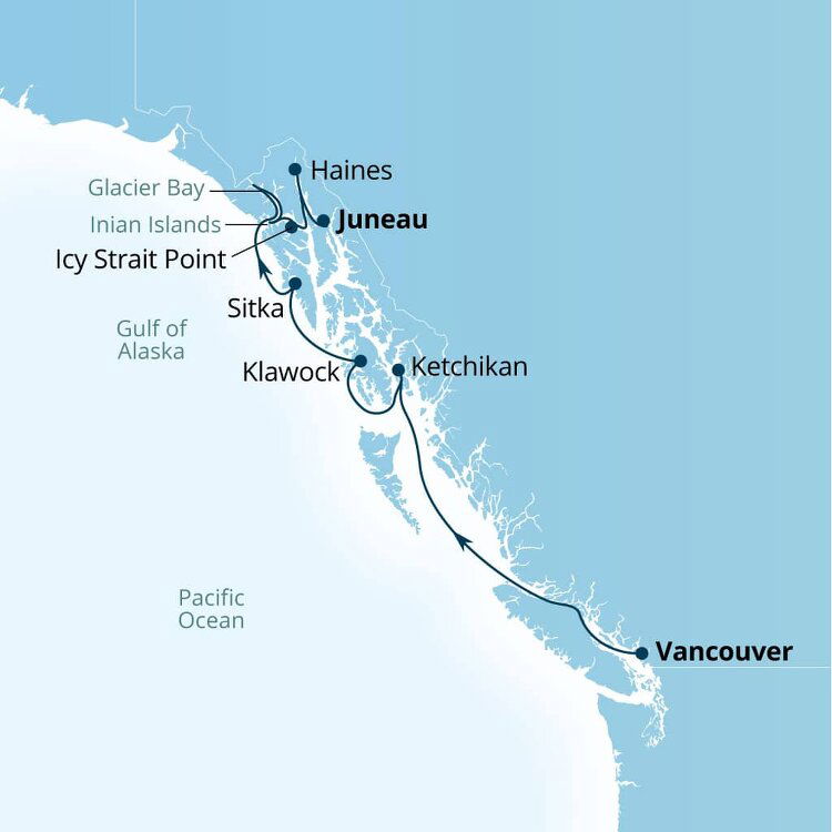 Excursion Inlet Ak Map Alaska Inside Passage Explorer & Glacier Bay - Seabourn (8 Night Cruise ...