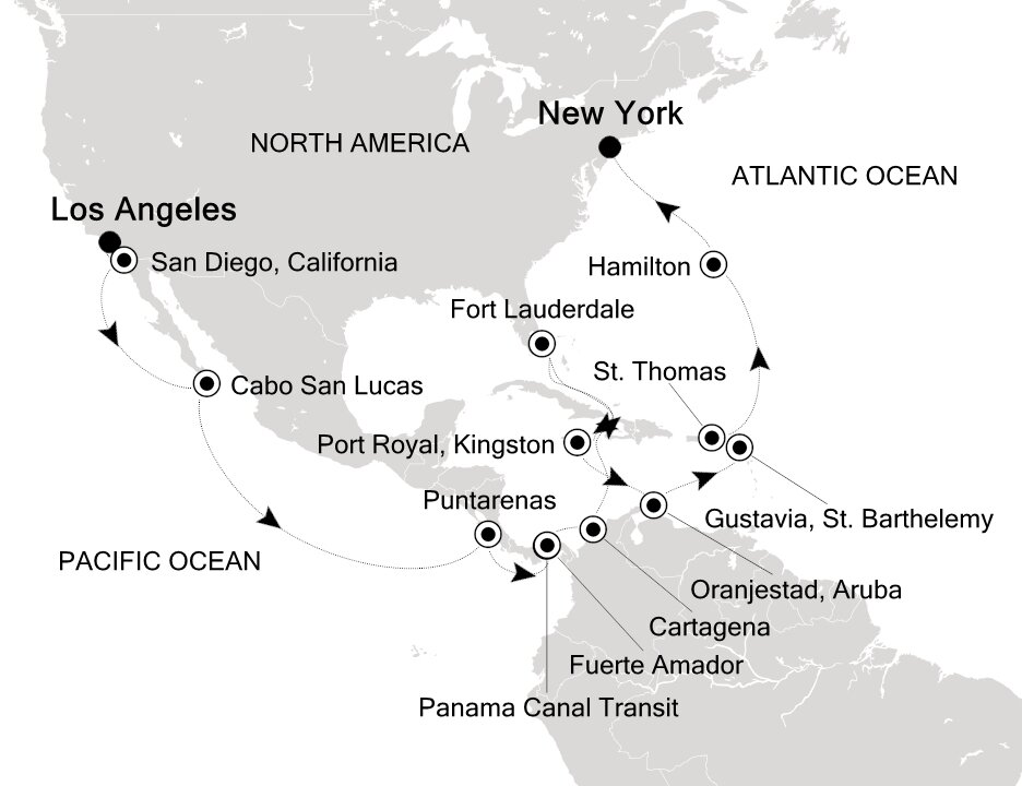 Los Angeles to It's Up To You New York Silversea (33 Night Cruise