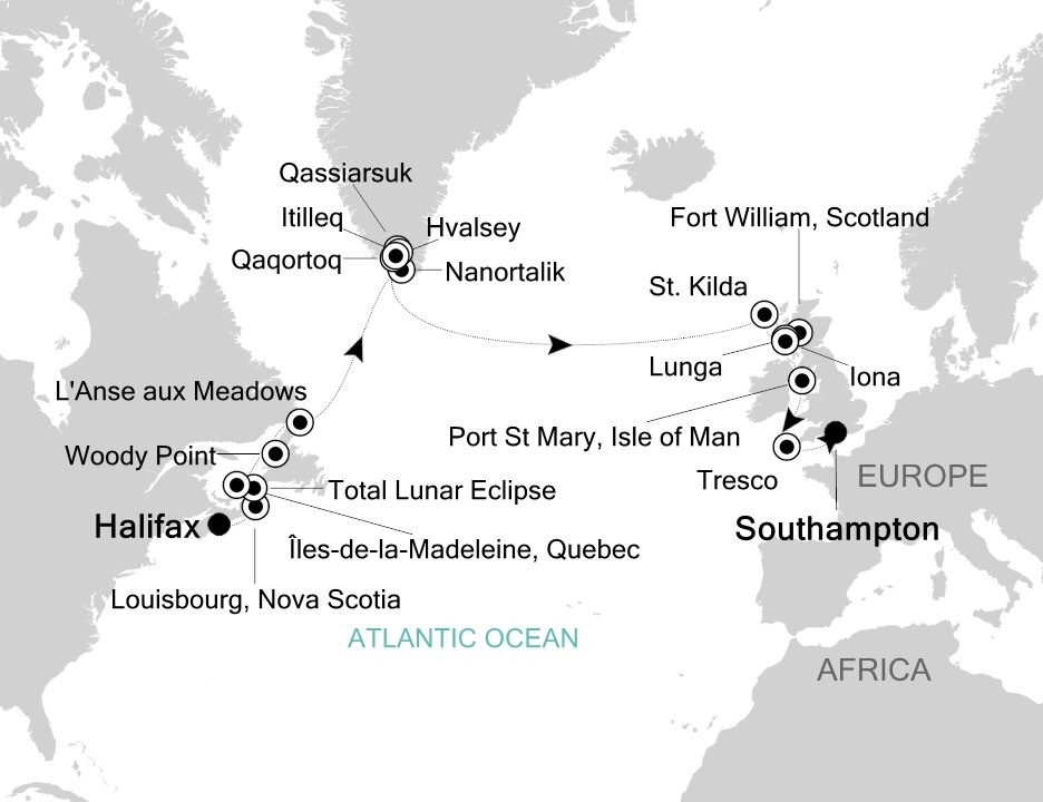 Halifax, Nova Scotia to Southampton Silversea (18 Night Cruise from
