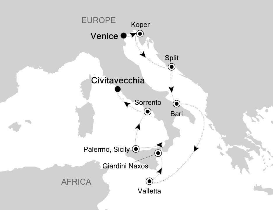 Venice to Civitavecchia (Rome) Silversea (11 Night Cruise from Venice