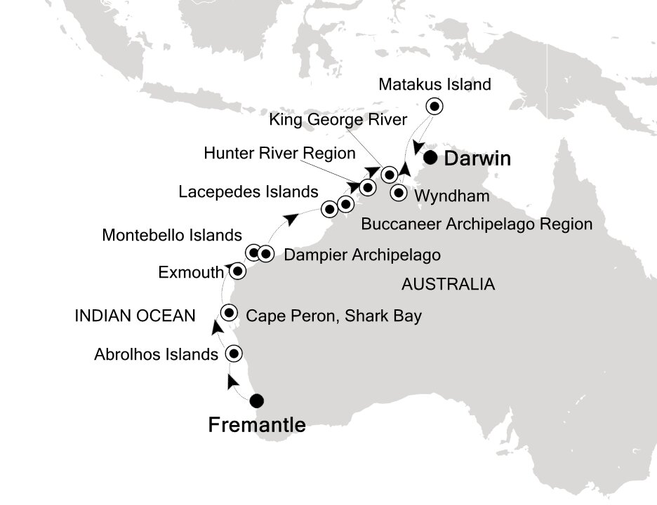 Fremantle, Western Australia to Darwin Silversea (17 Night Cruise from Perth to Darwin) Fremantle, Western Australia to Darwin Silversea (17 Night Cruise from Perth to Darwin)