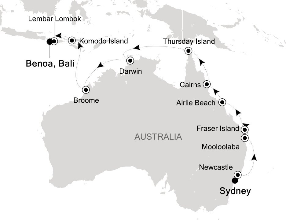 Sydney to Benoa, Bali Silversea (22 Night Cruise from Sydney to Bali) Sydney to Benoa, Bali Silversea (22 Night Cruise from Sydney to Bali)
