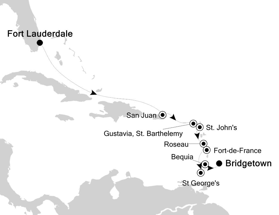 Fort Lauderdale, Florida to Bridgetown Silversea (10 Night Cruise