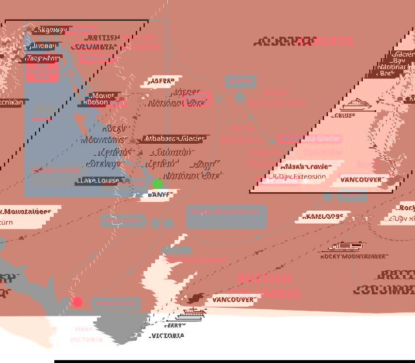 Spectacular Canadian Rockies with Rocky Mountaineer and Alaska