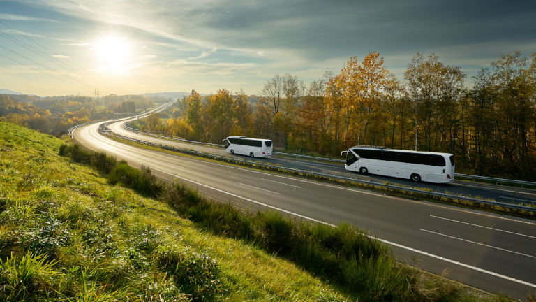 Coaches touring countryside