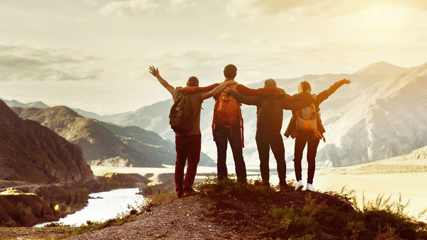 Group hiking mountains Group hiking mountains