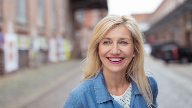 Lady with street background